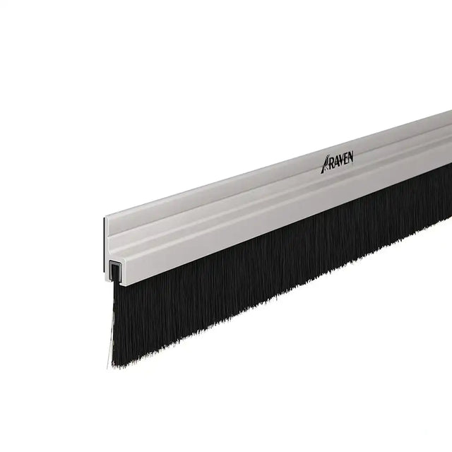 Long brush with black bristles and silver base on a white background