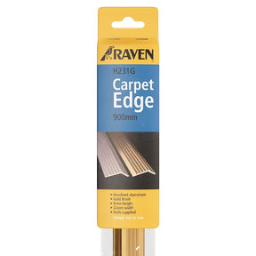 Packaged carpet edge trim with Raven branding on a white background