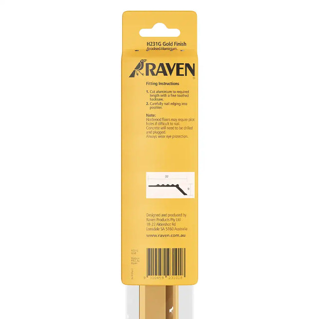 Raven brand packaging with gold finish nail on a white background