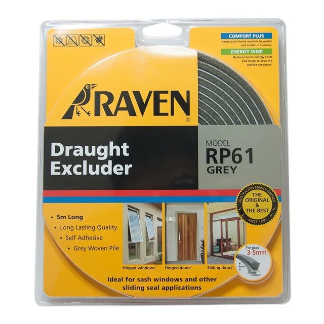 Raven draught excluder packaging with yellow and black design