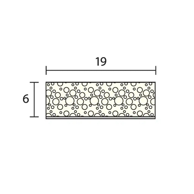 Rectangular concrete block with dimensions 19x6 on a white background