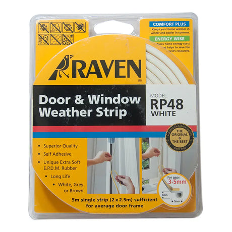 Raven door and window weather strip packaging on a white background