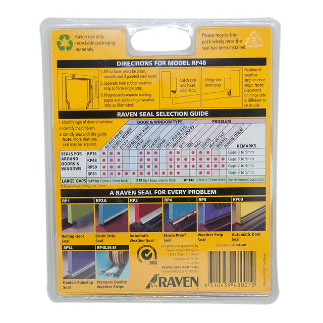 Raven seal packaging with instructions and product details on a white background