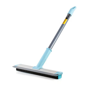 Cleaning tool with blue handle and silver blade on a white background