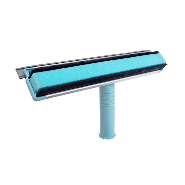 Blue squeegee with black rubber blade on a white background