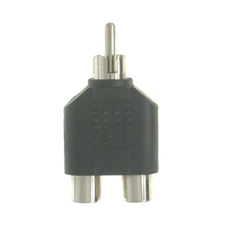 Black and silver audio connector on a white background