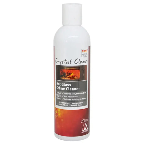 Bottle of Crystal Clear Hot Glass Crème Cleaner on a white background