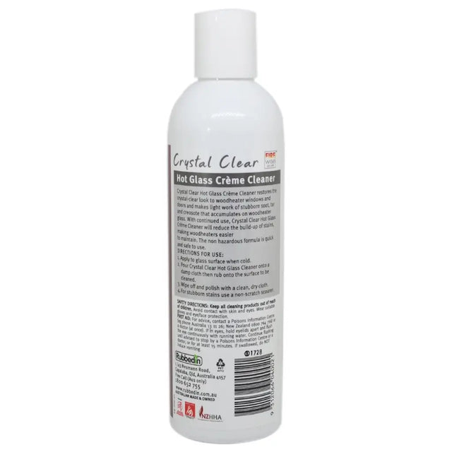 Bottle of Crystal Clear Hot Glass Creme Cleaner on a white background