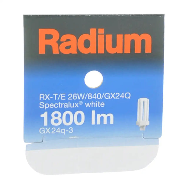 Radium light bulb packaging with specifications on a white background