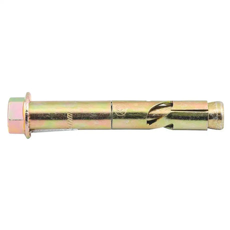 Metal screw with a hex head on a white background