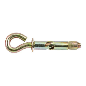 Metal eye bolt with threaded shank on a white background