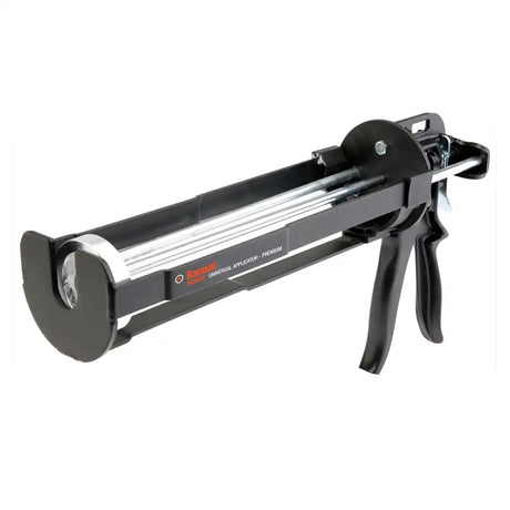 Black caulking gun with a visible brand logo on a white background