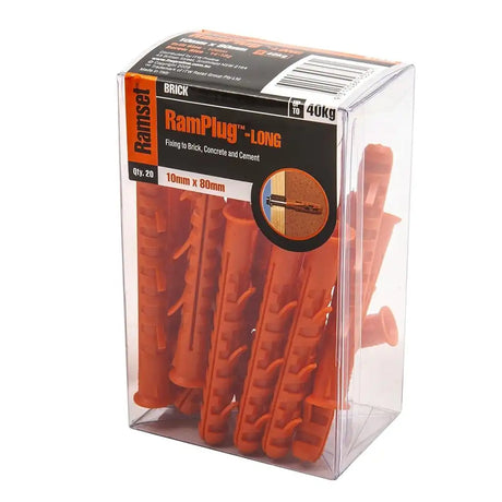 Packaged Ramset RamPlug™-LONG plastic wall plugs with clear front