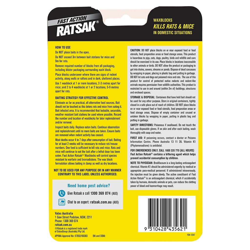 Ratsak Fast Action Wax Blocks 6Pcs 80g