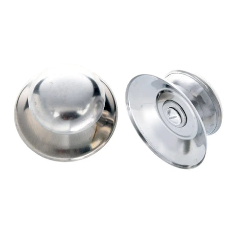 Two silver door knobs on a white background