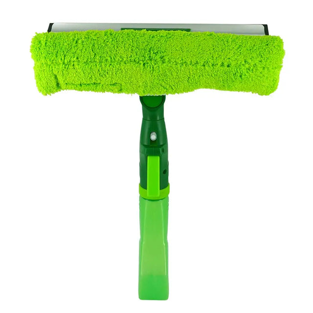 Green squeegee with a textured green rubber blade on a white background