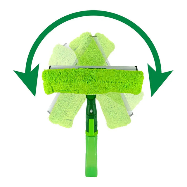 Green squeegee with reusable microfiber pads on a white background