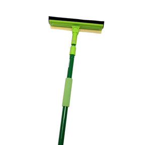 Green squeegee with wooden blade on a white background