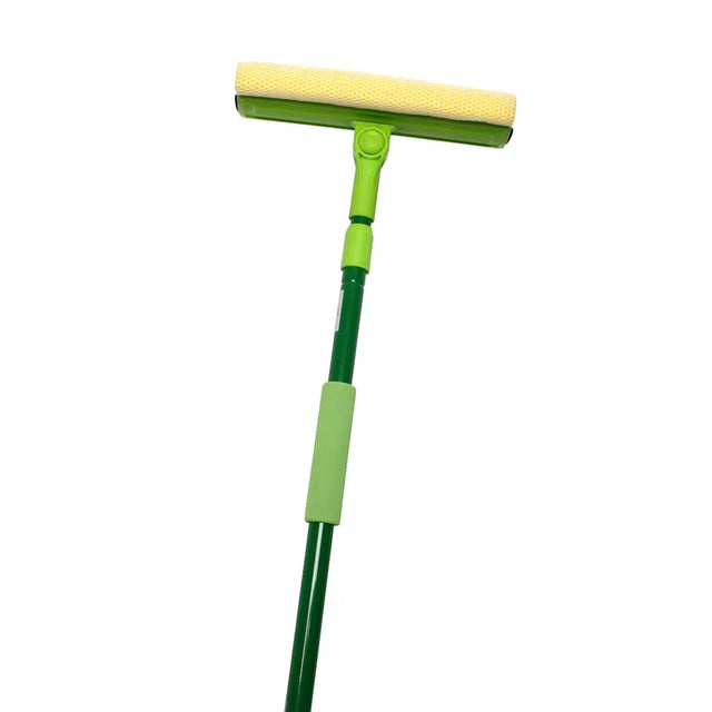 Green squeegee with yellow rubber blade on a white background