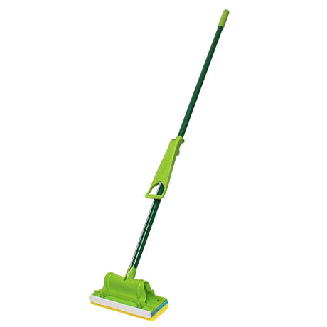 Green and yellow cleaning tool on a white background