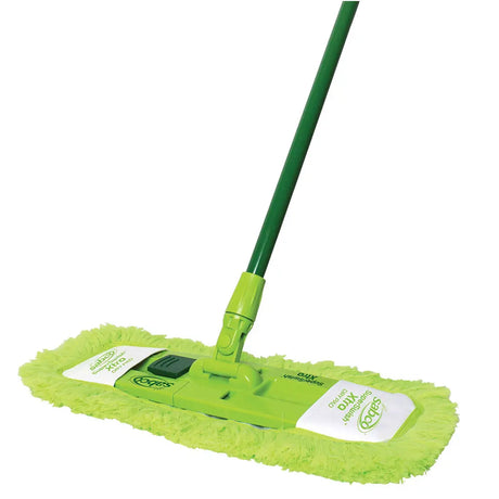 Green dust mop with a white background