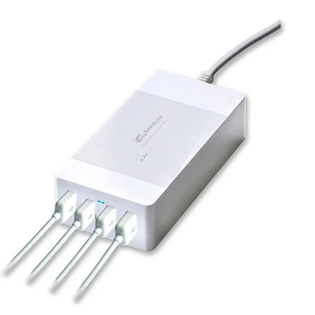 White electronic device with multiple antennas on a white background