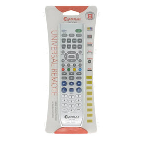 Universal remote control in packaging with 'Sansai' branding on a white background