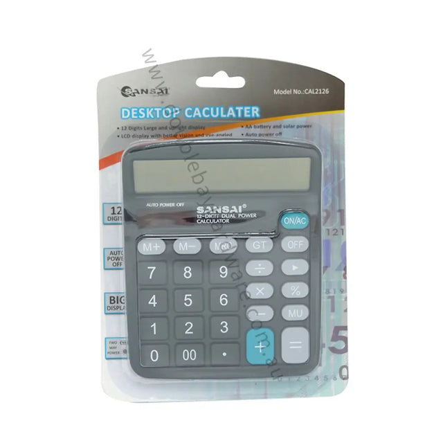 Calculator in packaging with brand name on a white background