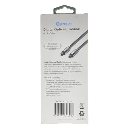 Package of a digital optical/toslink audio cable with branding and product details.