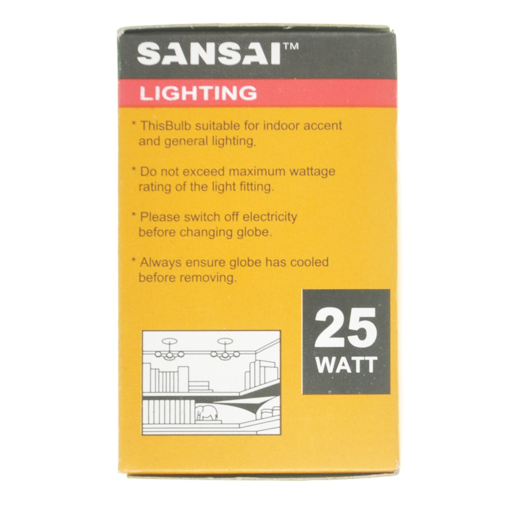 SANSAI Fancy Round Incandescent Light Bulb B15 240V 25W Clear GL-B1522C