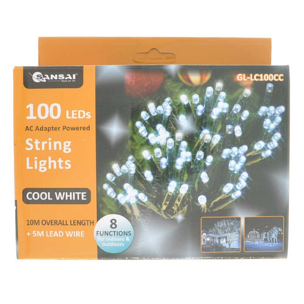 SANSAI LED String Party Lights 100LEDs Cool White AC Powered GL-LC100CC