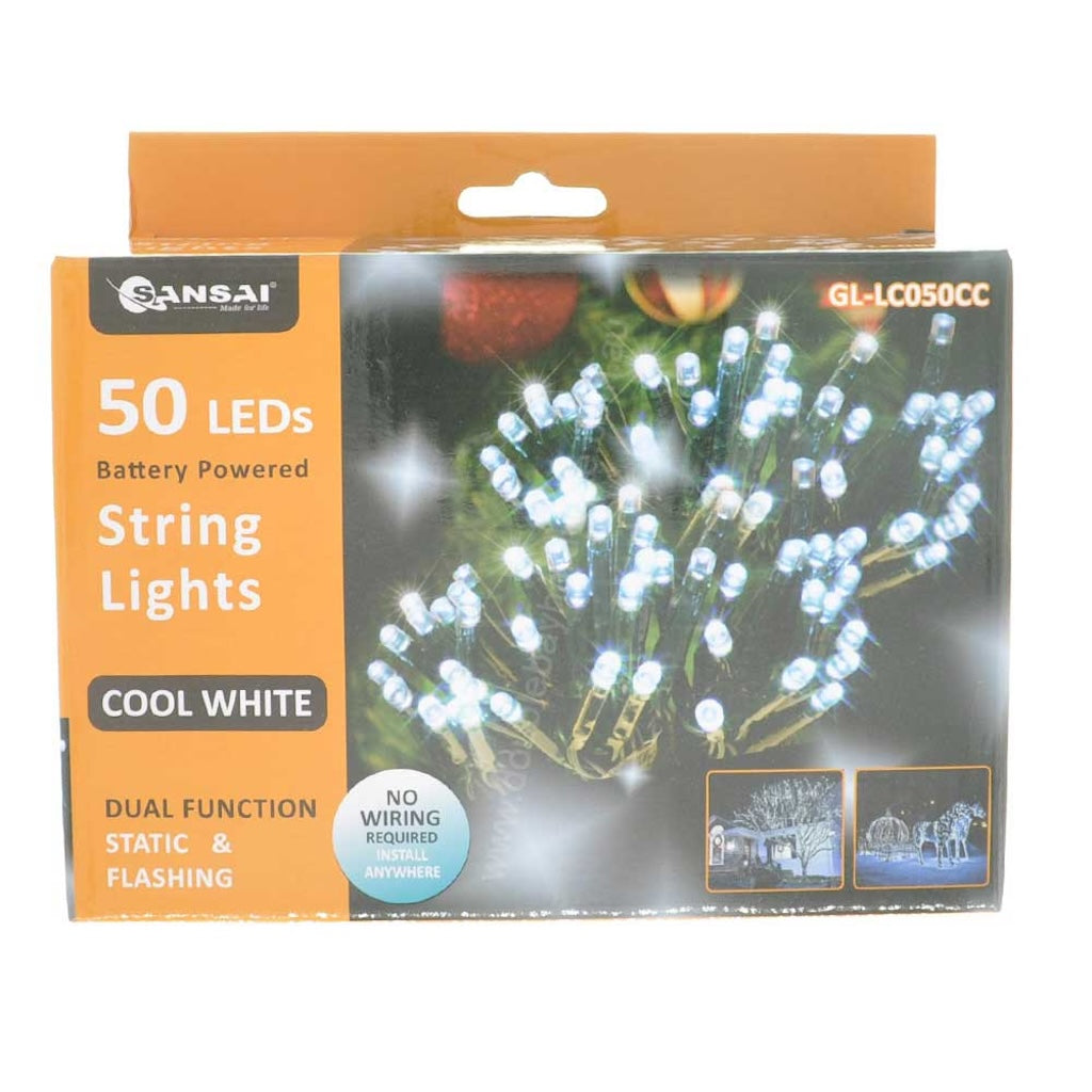 SANSAI LED String Party Lights 50LEDs Cool White Battery Powered GL-LC050CC