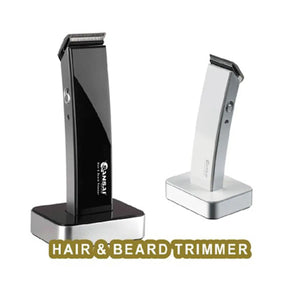 Two hair and beard trimmers on stands with 'Hair & Beard Trimmer' text below.