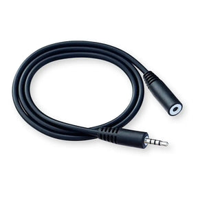 Black audio cable with 3.5mm connectors on a white background