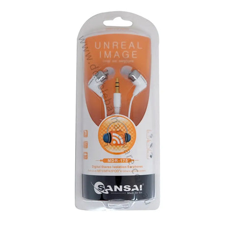 Packaged headphones with 'Unreal Image' and 'Sansai' branding on a white background