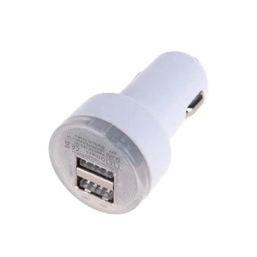 Car charger with two USB ports on a white background