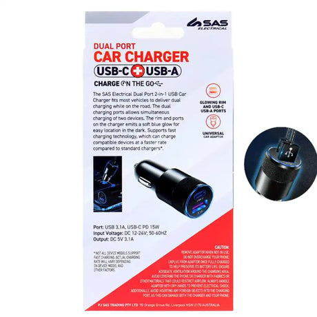 SAS Dual Port USB-A & USB-C Car Charger 289592
