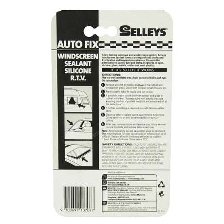 Selleys Auto Fix windscreen sealant silicone R.T.V. packaging on a white background