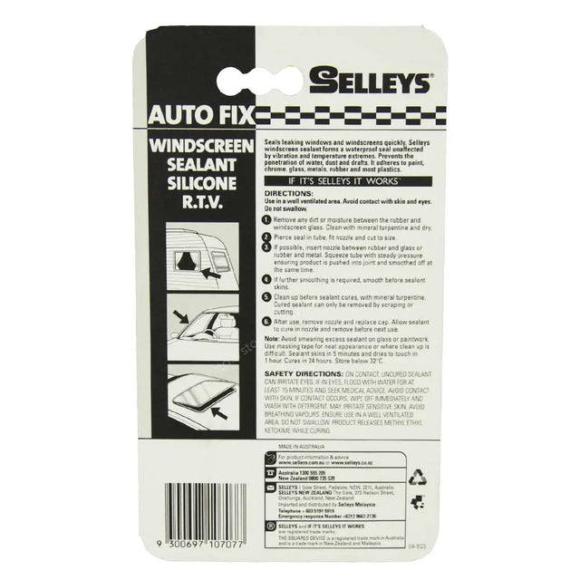 Selleys Auto Fix windscreen sealant silicone R.T.V. packaging on a white background