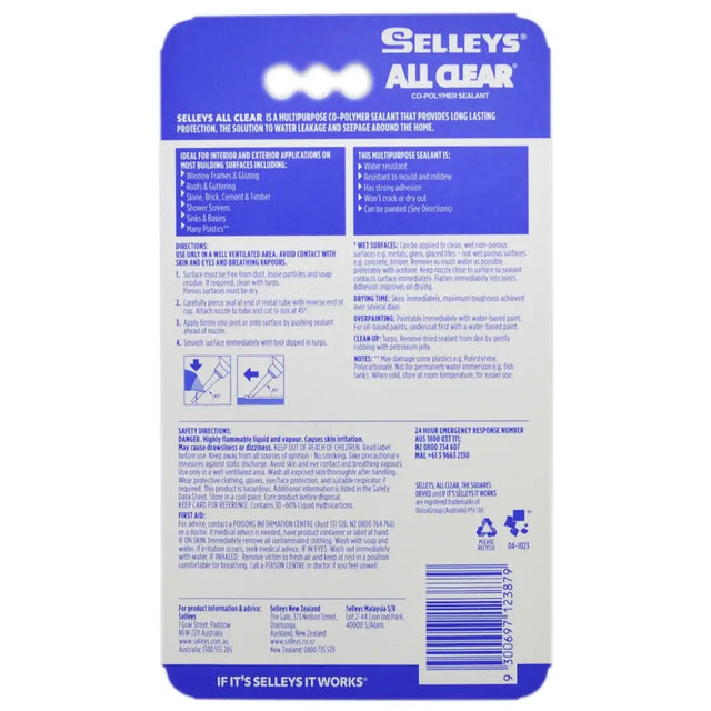 Selleys All Clear product packaging with blue and white design on a white background