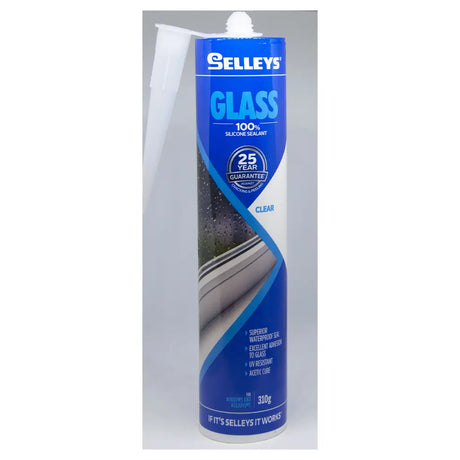 Sellesys glass silicone sealant can on a white background