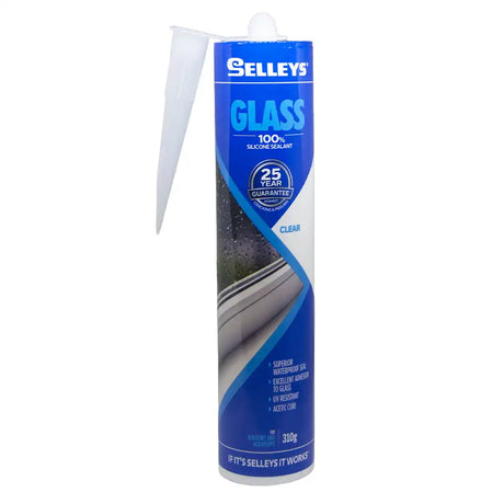 Selleys glass silicone sealant can on a white background