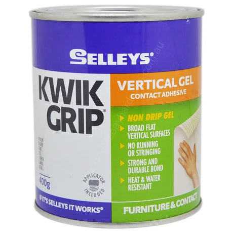 Selleys Kwik Grip vertical gel contact adhesive can on a white background