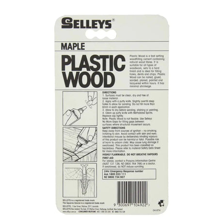 Selleys Maple Plastic Wood packaging with directions and safety information on a white background