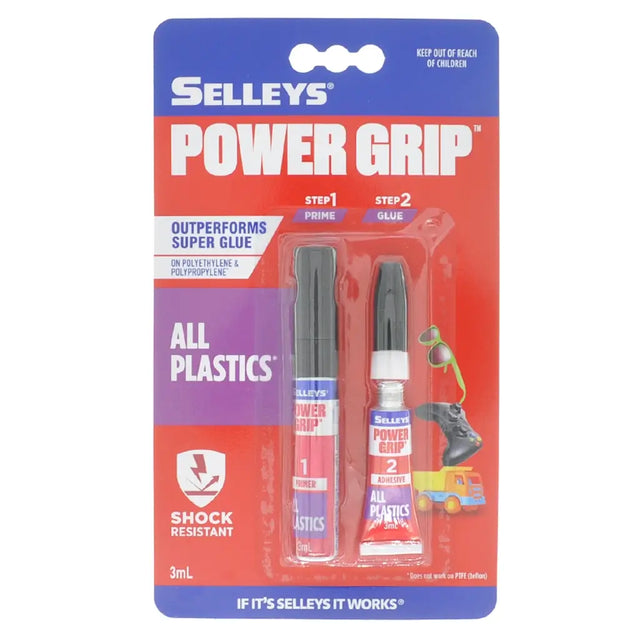 Selleys Power Grip packaging for all plastics on a white background