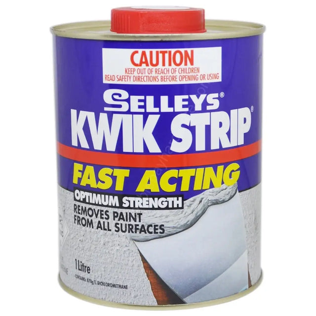 Selleys Kwik Strip paint remover can with red lid on a white background