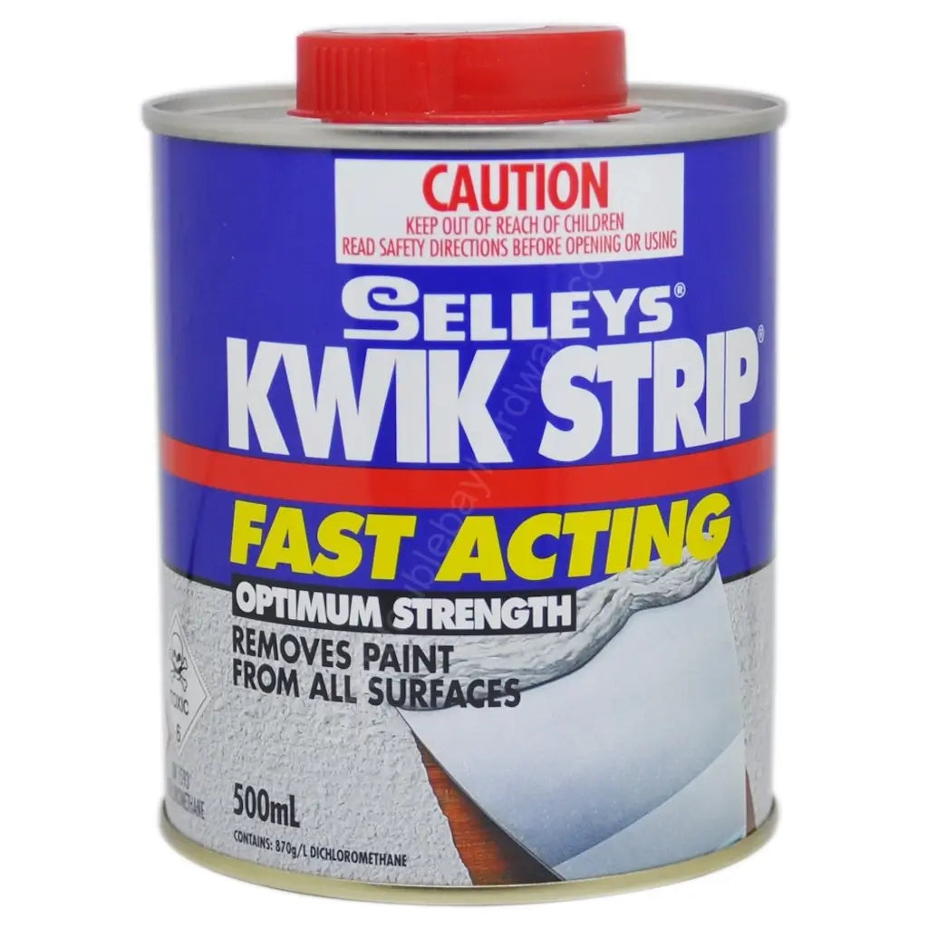 Selleys Kwik Strip paint remover can with red lid on a white background