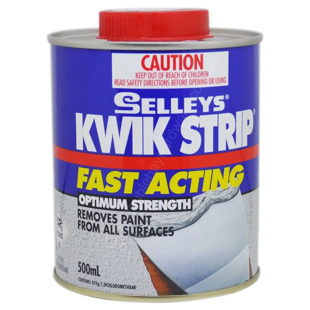 Selleys Kwik Strip paint remover can with red lid on a white background