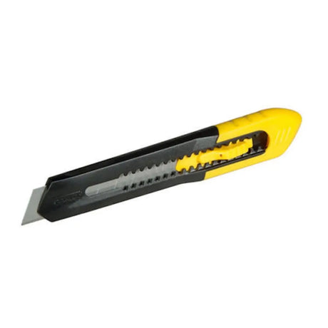Retractable knife with yellow handle on a white background