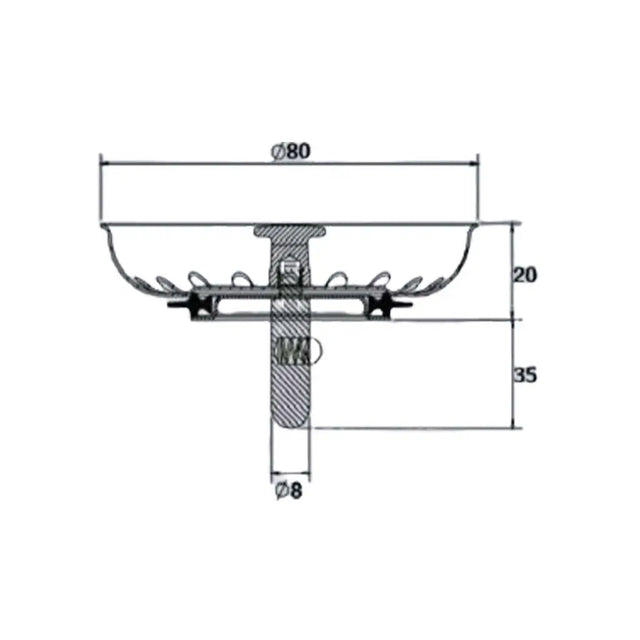 Technical drawing of a mechanical component with dimensions